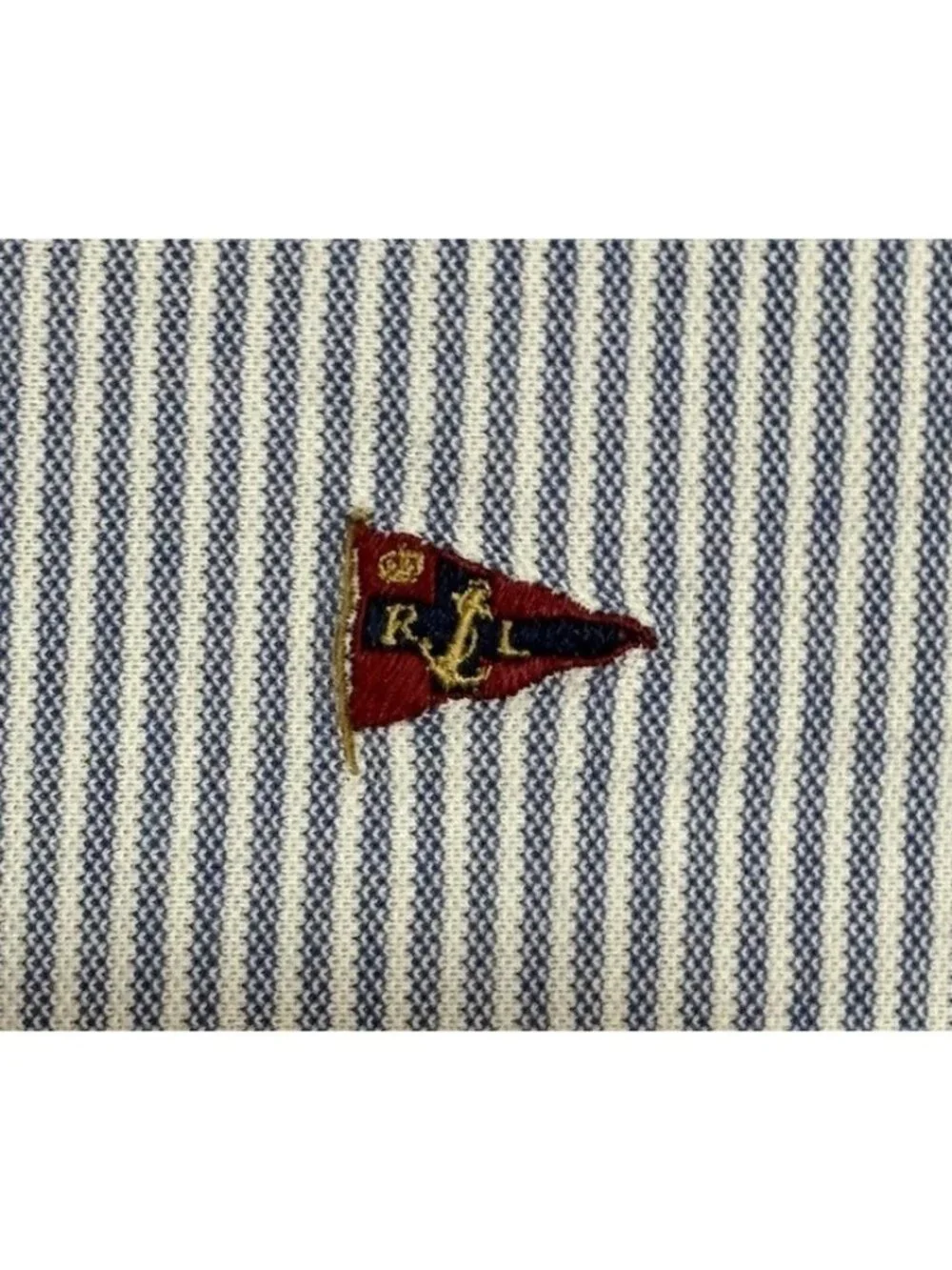 Ralph Lauren Mens Striped Knit Oxford Polo Shirt Sz M Embroidered Flags Nautical